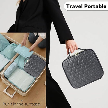 Travel Makeup Bag Makeup Cosmetic Train Case Organizer Portable Storage Bag with Adjustable Dividers for Cosmetics Makeup Brushes Toiletry Jewelry Heart Pattern