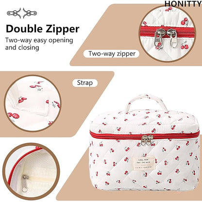 Makeup Bag,Quilted Cosmetic Bags,Large Floral Make Up Organize bag,Makeup Bag Set for Women,Flower Travel Toiletry Bag