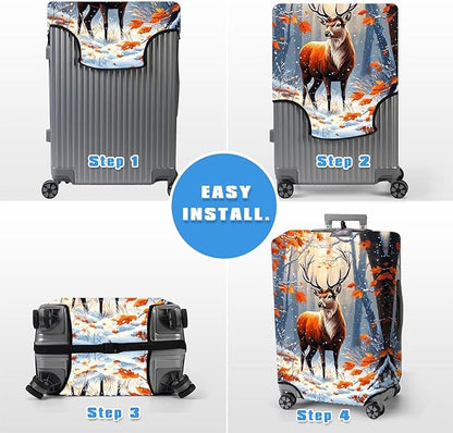 Luggage Cover Protector for 30-32 Inch Suitcases, TSA Approved Elastic Travel Suitcase Covers, Anti-Scratch Washable Luggage Sleeve for Carry On & Checked Bags, Autumn Colored Deer