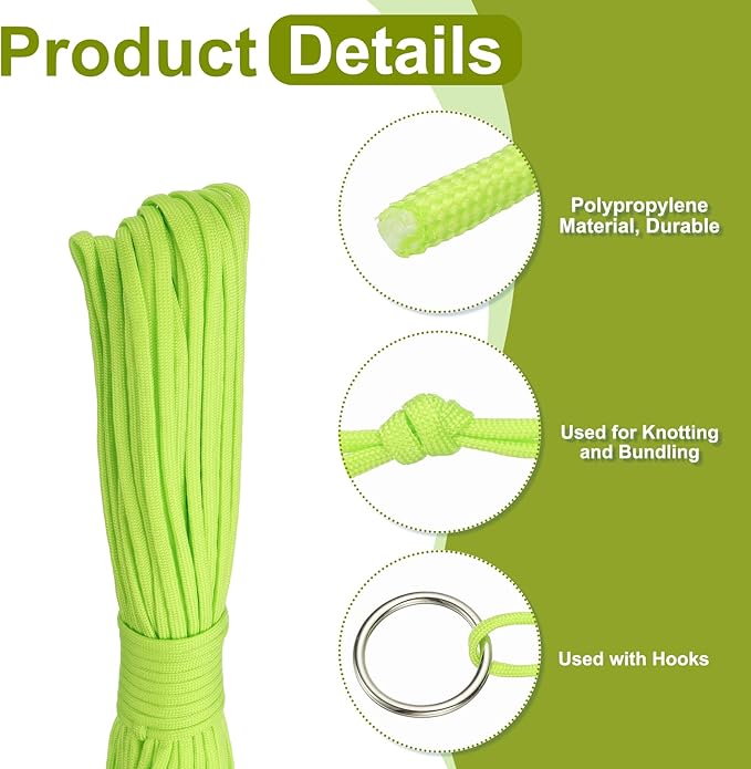 uxcell 4mm Nylon Rope, 10ft Portable Clothesline for Luggage and Backpack Tie Downs, Hanging Clothes, Swings, Camping and Mountaineering Tie Downs, Fluorescent Green