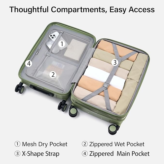 Hanke Expandable 26 Inch Luggage with Spinner Wheels, Hardside Large Suitcase, All-PC Hard Shell Travel Luggage, TSA Lock, Lightweight Durable Checked-Medium (Bamboo Green, 93L)