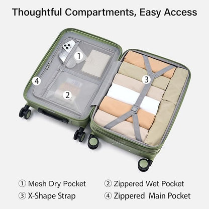 Hanke Expandable 24 Inch Luggage with Spinner Wheels, Hardside Medium Checked luggage, All-PC Hard Shell Suitcase, TSA Lock, Lightweight Checked-Medium (Bamboo Green, 76L)