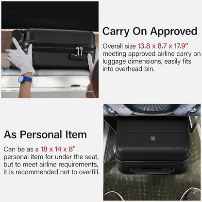Hanke 16 Inch Underseat Carry On Luggage with Wheels Hard Shell Mini Small Suitcases Carry On Bag for Airline Approved TSA Luggage Lightweight Travel Suitcase(Black)