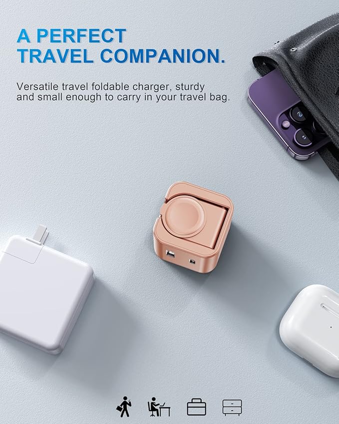 36W for Apple Charging Block with Built-in Watch Charger, Foldable PD Fast Charger Block for iPhone, Dual Ports Wall Charger Compatible with Apple Watch iPhone AirPods(Rose Gold)