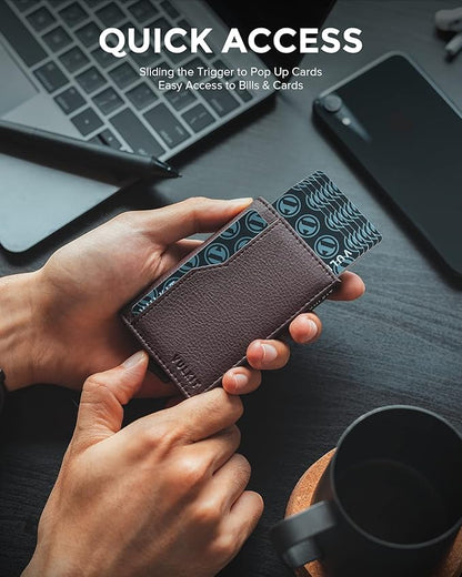 VULKIT Card Holder Wallet with Double ID Windows RFID Blocking Pop Up Wallet Minimalist Design for 12 Cards
