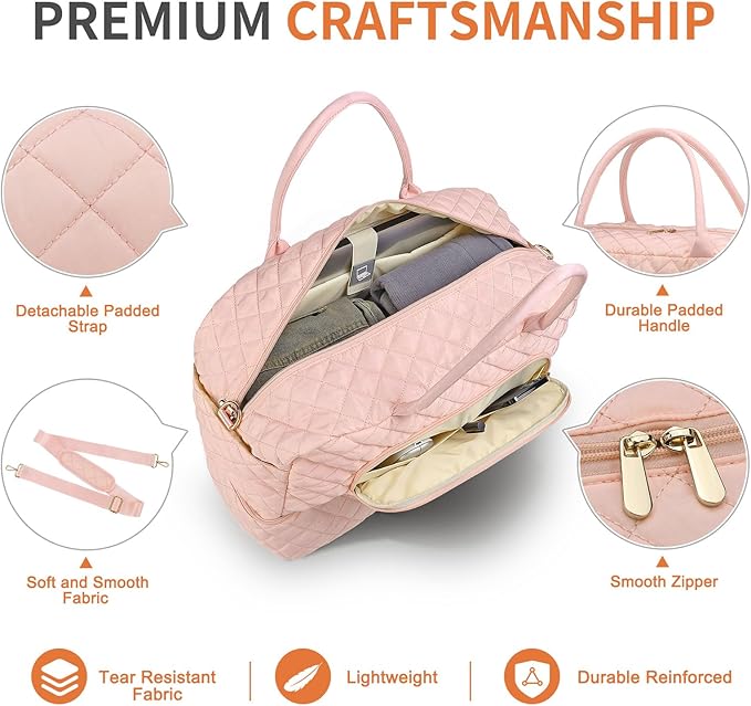 50L Large Travel Duffle Bag for Women, Weekender Overnight Bag W/Shoe Compartment+Wet Pocket+Toiletry Bag TSA Approved, Pink