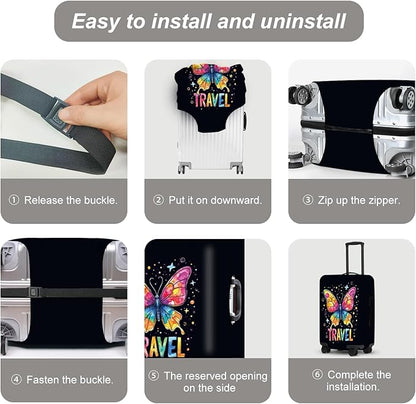 Colorful Butterfly Stars Suitcase Cover, UV Resistant Stretchable Luggage Protector, Travel Gear for Women, Vibrant Vacation Accessories Gifts