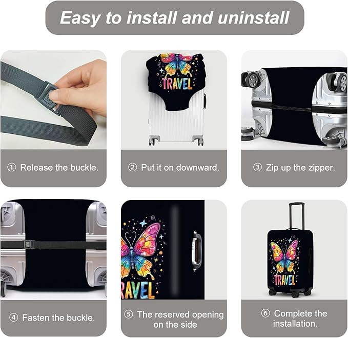 Colorful Butterfly Stars Suitcase Cover, UV Resistant Stretchable Luggage Protector, Travel Gear for Women, Vibrant Vacation Accessories Gifts