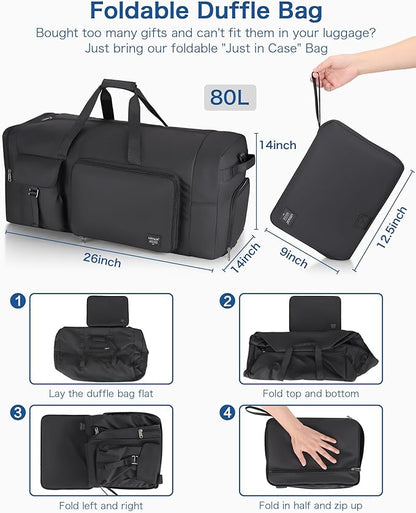 80L Large Duffle Bag for Travel, Urtala 26” Travel Duffle Bag for Men and Women, Foldable Traveling Duffel Bags with Shoes Compartment, Waterproof and Tear Resistant