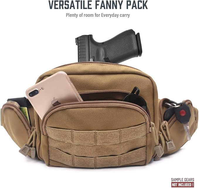 Tactical Fanny Pack for Men & Women, Concealed Carry Fanny Pack for Men, Adjustable Waist Bag, Compact Travel Belt Bag, CCW Fanny Pack with U.S Flag Patch