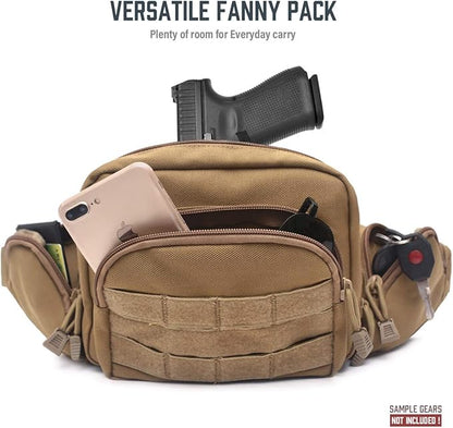 Tactical Fanny Pack for Men & Women, Concealed Carry Fanny Pack for Men, Adjustable Waist Bag, Compact Travel Belt Bag, CCW Fanny Pack with U.S Flag Patch