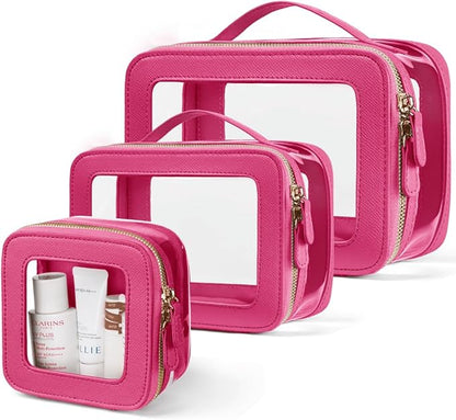 Clear Cosmetic Bag Set for Women Makeup Bag with Handle, 3 Pcs Travel Toiletry Bag Transparent Cosmetic Case Portable Make Up Organizer Bag for Essentials