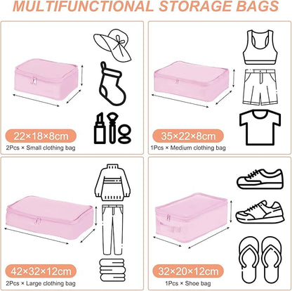 PATIKIL 6 Set Travel Packing Cube, Travel Bags Organizer for Luggage Waterproof Suitcase Organizer Bags Set Travel Essentials with Shoe Bag for Carry on Suitcases, Pink