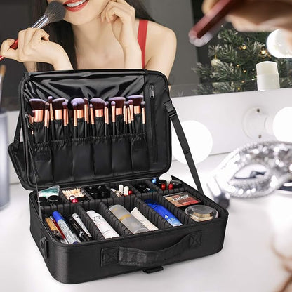 Relavel Travel Makeup Train Case Cosmetic Case Organizer Portable Artist Storage Bag with Adjustable Dividers for Cosmetics Makeup Brushes Toiletry Jewelry Digital Accessories