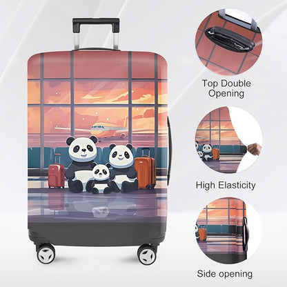 ANNA QUEEN Cut Panda Family Travel Luggage Cover Washable Suitcase Protector Suitcase Cover Anti-Scratch,Stretchable Fit for 18-32Inch Luggage,Travel Bag Cover M(fits 22-25Inch suitcase)