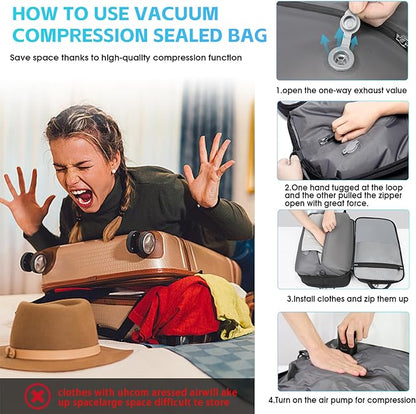 Vacuum Travel Backpack with Pump, 50L Expandable Compression Backpack With Vacuum Seal, 17.3 Inch Water Resistant Business Laptop Backpack with USB Charging Port for Women & Men