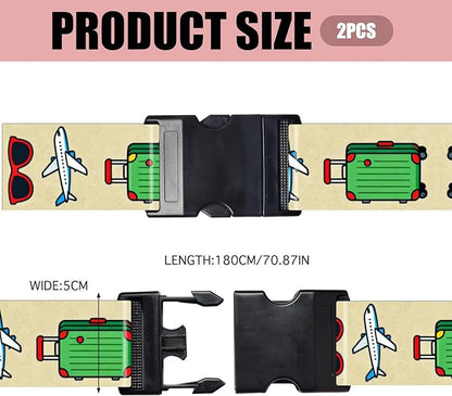 Nuxovilar Luggage Straps of 2 Set Sunglasses Airplane Suitcase Pattern, 1.96x90.5 inches - Luggage Straps for Suitcases, Perfect for Travel, Business Trips, Vacation