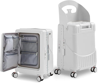 20 Inch Ride on Luggage With Seat For Kids&Adults,with Front Pocket, Foldable Seat Back TSA Approved Lock, 360° Spinner Wheels (20 inch,White)