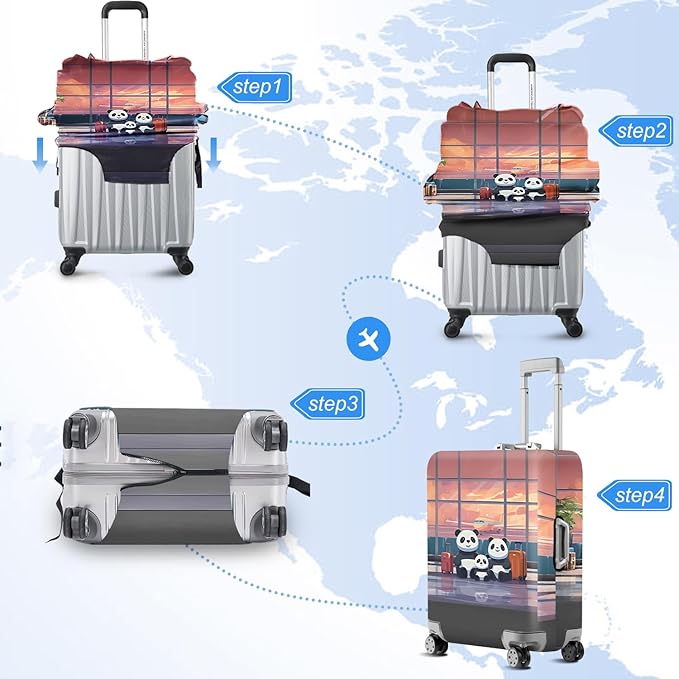 ANNA QUEEN Cut Panda Family Travel Luggage Cover Washable Suitcase Protector Suitcase Cover Anti-Scratch,Stretchable Fit for 18-32Inch Luggage,Travel Bag Cover XL(fits 29-32Inch suitcase)