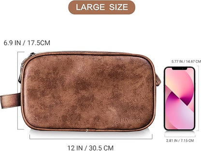 Elviros Travel Toiletry Bag Gift for Men，Mens Toiletries Bag Gifts Set Shaving Dopp Kit Water-resistant Bathroom Toiletries Organizer PU Leather Cosmetic Bags 2 Pack