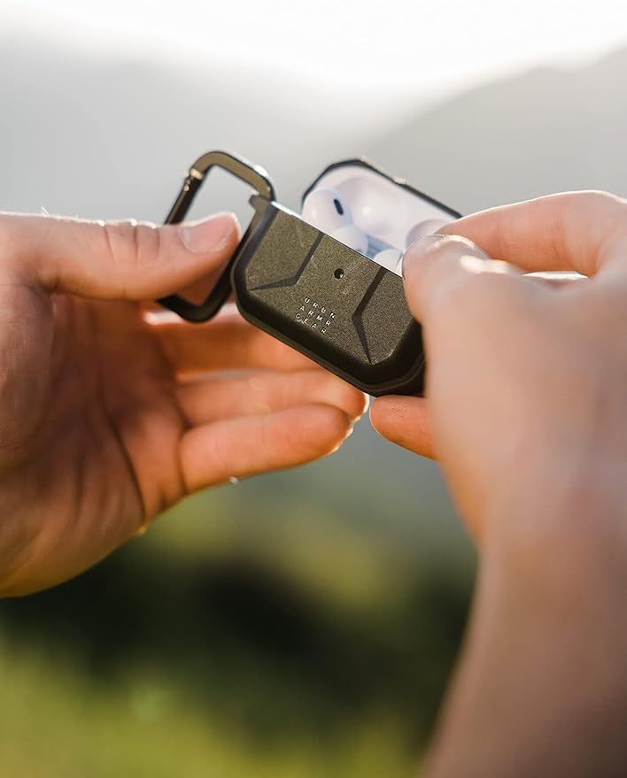 UAG Designed for AirPods Pro (2nd Gen 2022) Civilian Olive Drab, Premium Rugged Slim Water Resistant Full Protective Case Cover with Detachable Keychain Carabiner by URBAN ARMOR GEAR