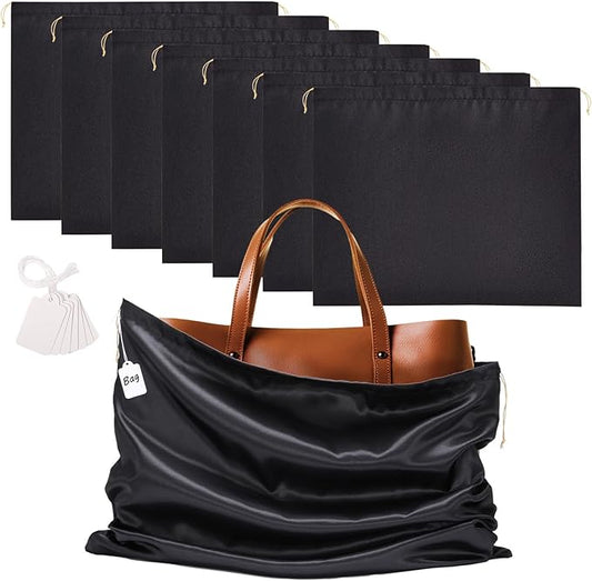 Ewen 23.6x19.6in Satin Dust Bags for Handbags, 7 Pack of Black Storage Bag for Shoes and Boots, Dustproof Silk Bags with Drawstring for Travel, Dust Cover Bag for Purse Clothing, Closet Organizers