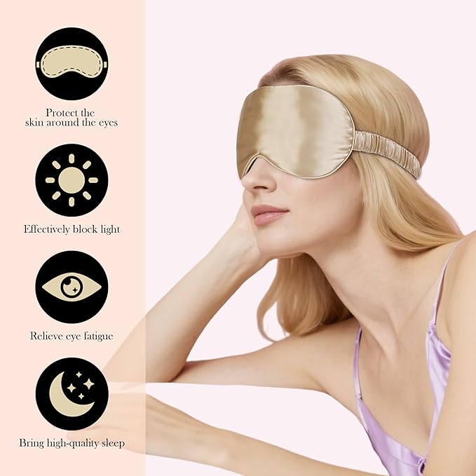 SilkDream 100% Mulberry Silk Sleep Mask Eye Mask for Sleeping 22 Momme Nature 6A Real Silk Gifts for Women&Men Champagne