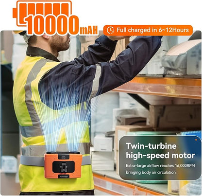 10000mAh Personal Waist Fan, USB Rechargeable Clip The Waist For Working,10 Speed & 40H Cooling and Heatstroke Prevention For Outdoor Travel Camping (K60-orange)