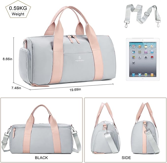 Gym Bag for Women, Duffle Bag for Travel with Shoe Compartment and Wet Pocket, Lightweight Carry on Weekender Duffel Bags, Water Resistant