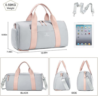 Gym Bag for Women, Duffle Bag for Travel with Shoe Compartment and Wet Pocket, Lightweight Carry on Weekender Duffel Bags, Water Resistant