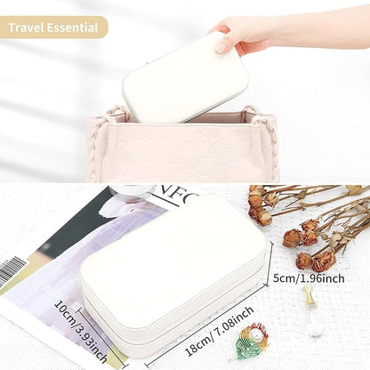 DesignSter Travel Jewelry Box, PU Leather Portable Jewelry Case, Small Jewelry Boxes for Gifts, Travel Jewelry Organizer for Women Rings Earrings Necklaces Bracelets (Beige)
