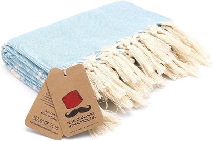 Bazaar Anatolia Turkish Beach Towel – 100% Cotton, Quick Dry, Sand Free Swim Towel for Swimmers, Beach Days – Oversized 71x39 Inches – Stripe Turquoise