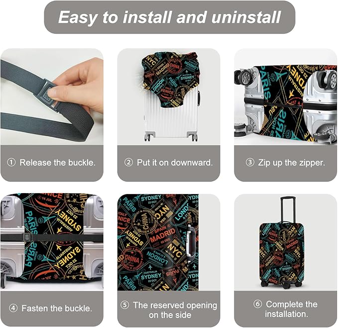 Global Destinations Suitcase Cover Set, Travel Bucket List Map Print, Heavy Duty Nylon Luggage Protector for 18-32 Inch, Cruise Vacation Essentials