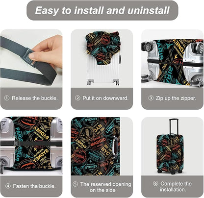 Global Destinations Suitcase Cover Set, Travel Bucket List Map Print, Heavy Duty Nylon Luggage Protector for 18-32 Inch, Cruise Vacation Essentials