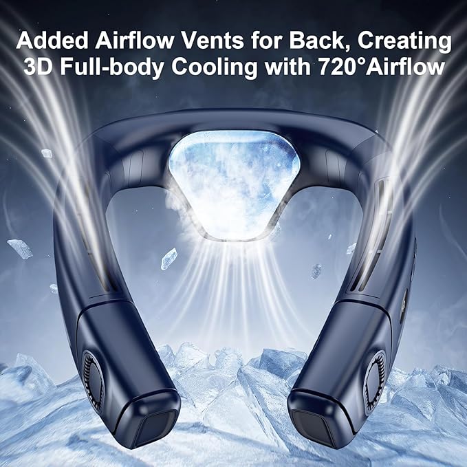 Neck Air Conditioner Fans That Blow Cold Air, 8000 mAh Battery Operated Wearable Cooling Device Fan, Bladeless, Rechargeable Fan, 3 Speed Settings & 3 Wind Modes