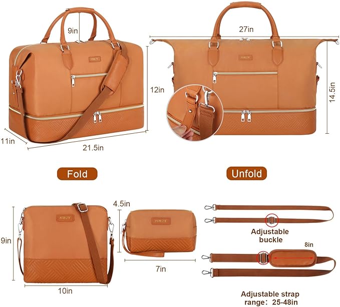 Weekender Bag for Women, Travel Duffel Bag Carry On Overnight Bag with Shoe Compartment Large Nylon Travel Weekend Tote Bag