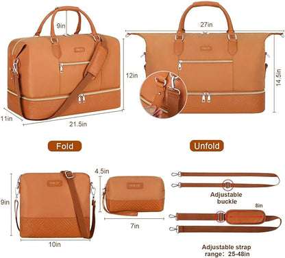 Weekender Bag for Women, Travel Duffel Bag Carry On Overnight Bag with Shoe Compartment Large Nylon Travel Weekend Tote Bag