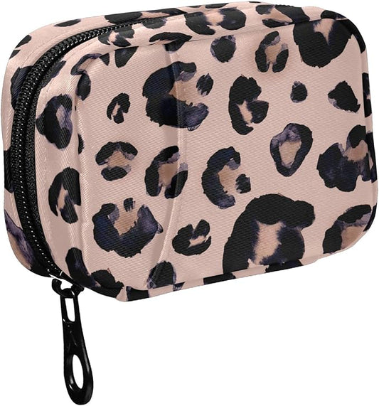 Fustylead Pink Leopard Print Travel Pill Organizer Case Zipper for Purse with Removable Weekly Pill Box for Medicine, Vitamin, Supplement Medicine Organizer