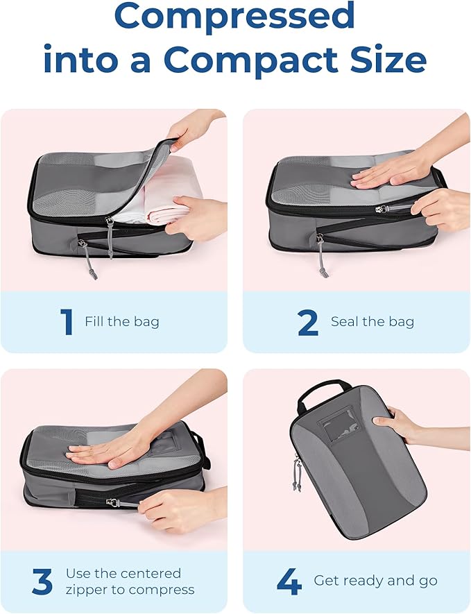 BAGSMART Compression Packing Cubes, 6 PCS Packing Cubes for Suitcases, Travel Bags Organizer for Luggage, Lightweight Packing Cube for Travel Essentials