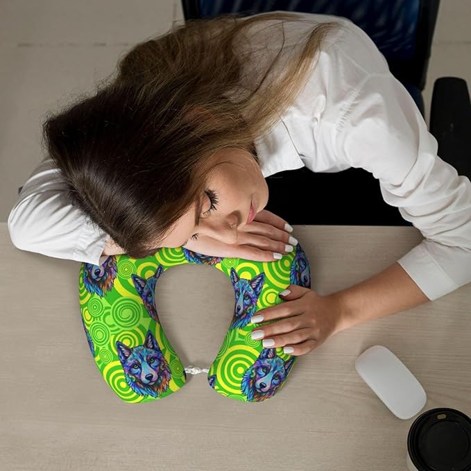 Neck Pillows for Travel Tie Dye German Shepherd Dog Green, Women and Men Airplane Car Pillow, Neck Support U Shaped Pillow for Rest Pain Relief Sleeping
