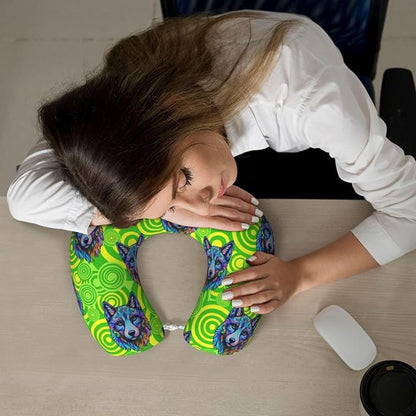 Neck Pillows for Travel Tie Dye German Shepherd Dog Green, Women and Men Airplane Car Pillow, Neck Support U Shaped Pillow for Rest Pain Relief Sleeping