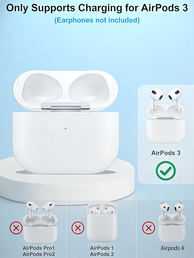 Wireless Charging Case Compatible with Air Pods 3, Compatible with AirPods 3rd Generation Charging Case with 600mAh Built-in Battery with Pairing Sync Button (No Earbuds), White