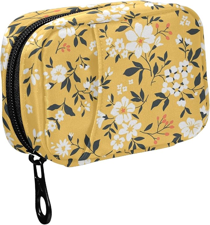 Fustylead Travel Pill Organizer Case Zipper for Purse with Removable Weekly Pill Box for Medicine, Vitamin, Supplement Medicine Organizer (White Floral)