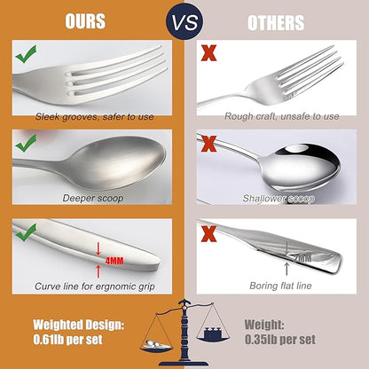 20 Pieces Silverware Set, Stainless Steel Flatware Set for 4, Matte Satin Polished Cutlery Set Include Forks Spoons and Knives, Dishwasher Safe Utensils Set for Home Restaurant