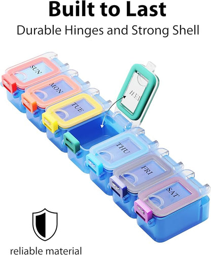 Weekly Pill Organizer 1 time a Day – Pill Box 7 Day with Enhanced Waterproof Seal, Large compartments Hold Big Vitamins & Supplements, Upgraded Locking lids, for Home & Travel use, Durable Hard case