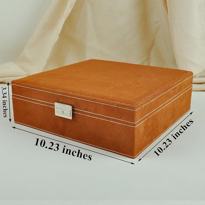 Jewelry Boxes 10 x 10 Inches 2-layer Handle Necklace Holder Organizer Jewellery Women Rings Storage Display Girls Earrings Case Lockable Jewelry Tray GY641 (Caramel)