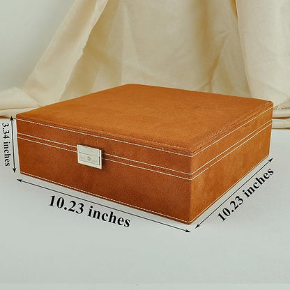 Jewelry Boxes 10 x 10 Inches 2-layer Handle Necklace Holder Organizer Jewellery Women Rings Storage Display Girls Earrings Case Lockable Jewelry Tray GY641 (Caramel)