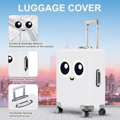 ANNA QUEEN Cute Smiley Face Luggage Cover, White Cartoon Suitcase Protector with Big Eyes Design, Stretchable, Washable Travel Cover for 24-26 Inch Luggage