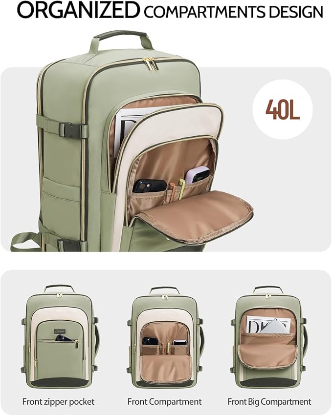 40L Travel Backpack for Women, Carry On Bag Flight Approved, Waterproof Backpacks with 3 Packing Cubes, Weekender Personal Item Backpack for Airplane Travel Essentials, TSA Approved