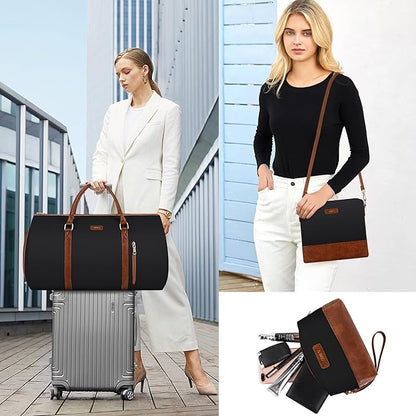 Convertible Garment Duffel Bags for Travel - Carry On Garment Bags With Toiletry Bag Large Weekender Bags for Women Men 2 in 1 Hanging Suitcase Suit Travel Duffel Overnight Bags 4pcs Set